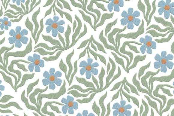 Blue Floral Embroidery Design