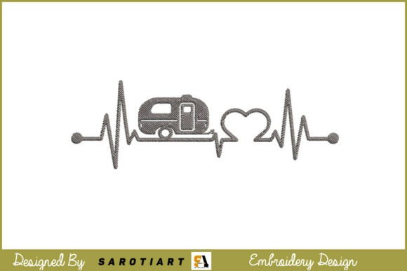 Camping Heartbeat Embroidery Design