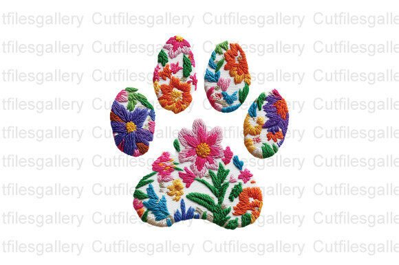 Floral Dog Paw Embroidery PNG