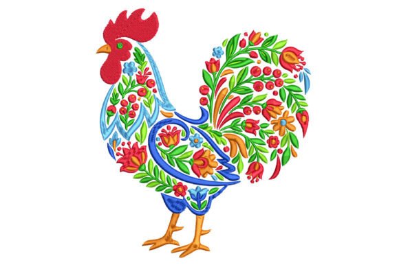 Folk Art Floral Rooster Embroidery
