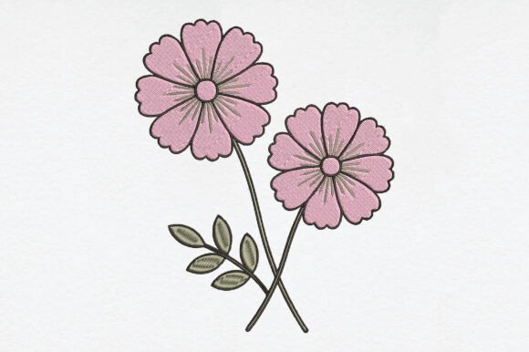 Pink Daisy Flower Embroidery