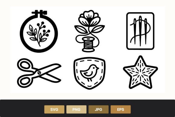 Sewing and Embroidery Tools Vector Icons