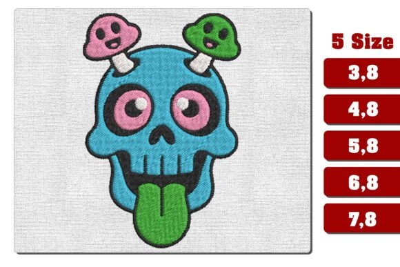 Trippy Mushroom Skull Machine Embroidery